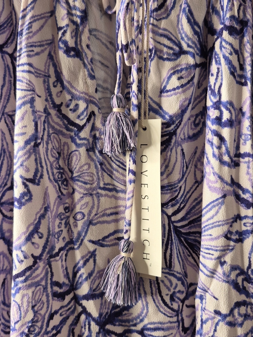 lovestitch Blue and Purple Floral Drawstring Peasant Blouse - Picture 5 of 10